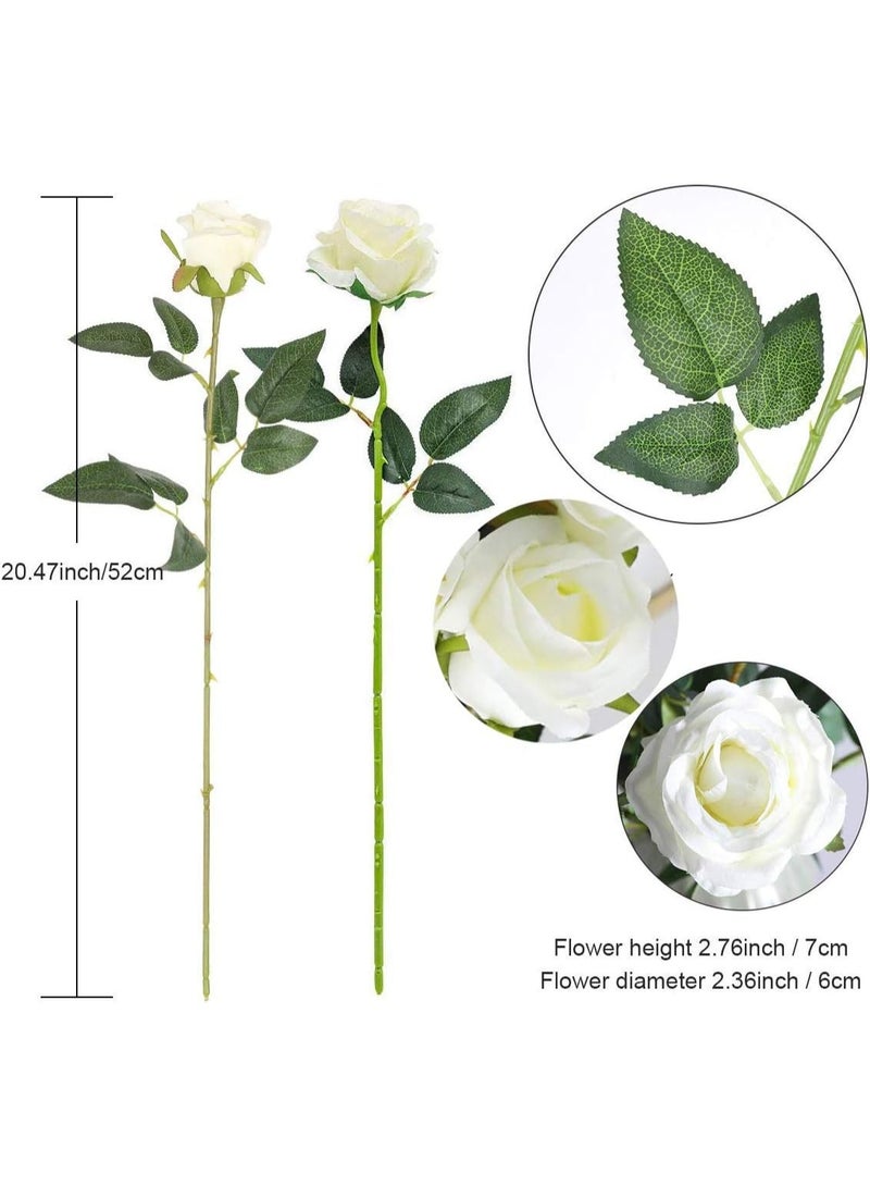 DUNISO 12PCS Artificial Silk Flowers, Bridal Wedding Bouquet, Realistic Roses Bouquet Long Stem for Home, Wedding Decoration, Party (White) - Image 2